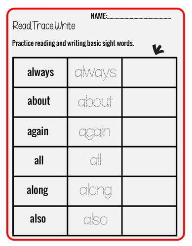 First Grade Sight Words Read and Trace