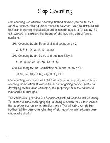 Skip Counting by 1 to 10 Number Math Activity Worksheets for Grade 1 ...