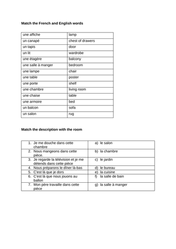 French GCSE - The home (worksheet)