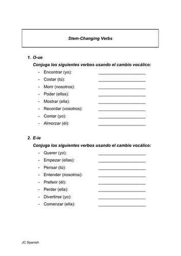 Spanish stem changing verbs practice