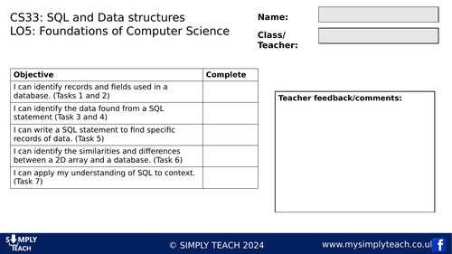 GCSE CS - L33 Workbook (SQL and data structures)