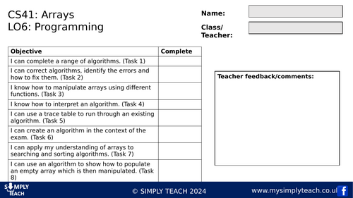 GCSE CS - L41 Workbook (Arrays)