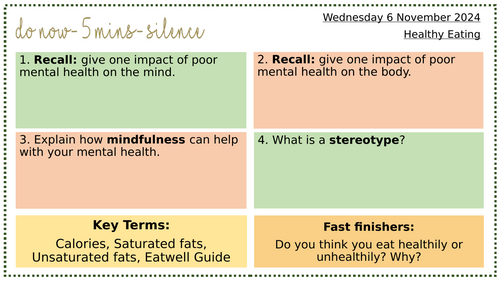 PSHE-KS3- A Balanced Diet- Healthy Living