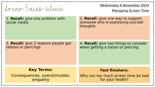 PSHE-KS3- Managing Screen Time