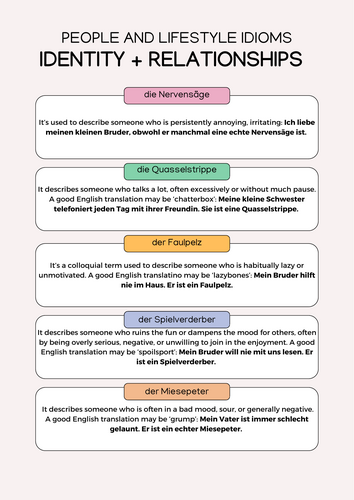 Idioms for Identity and relationships