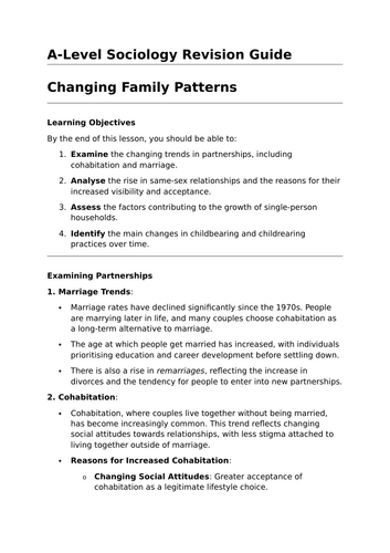 Changing Family Patterns - A-Level Sociology