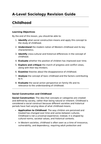 Childhood - A-Level Sociology