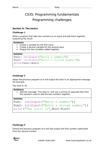 GCSE CS - Programming challenges (Programming fundamentals)