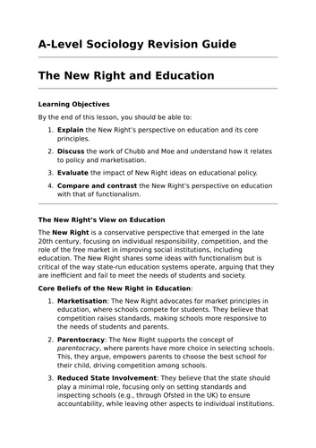 The New Right and Education - A-Level Sociology