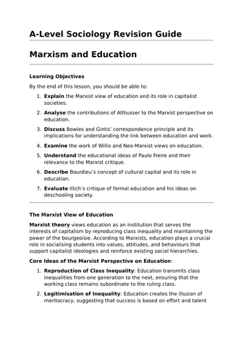 Marxism and Education - A-Level Sociology