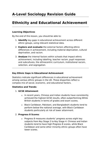 Ethnicity and Educational Achievement - A-Level Sociology