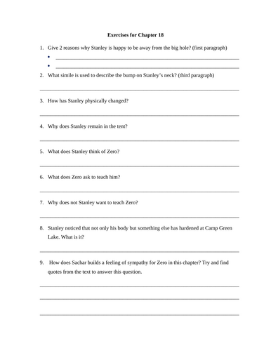 Holes by Louis Sachar Exercises for Chapter 18 (with answers)