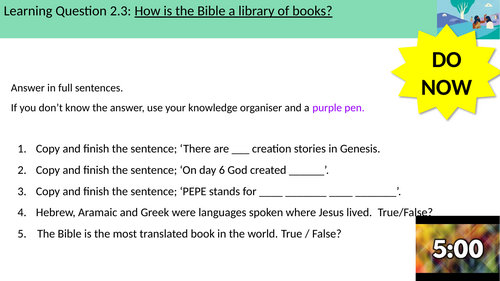 2.3 How is the Bible a library of books? Source to Summit, KS3