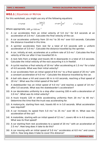 Mechanics: Equations of Motion Calculations