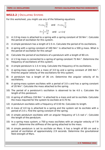 Oscillations: Pendulums & Springs Calculations