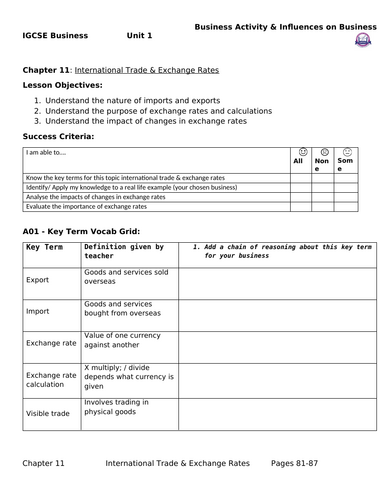 International Trade Exchange Rates Lesson Booklet IGCSE Bus Chapter 11