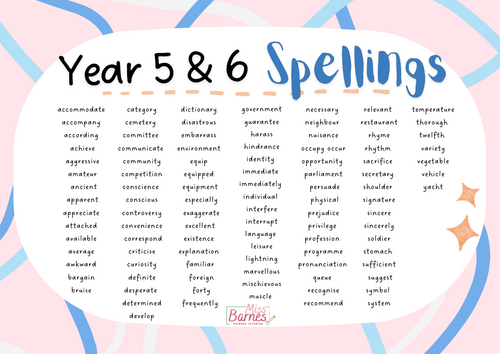 Year 5&6 Common Exception Words/Spellings Word Mat