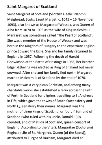 Saint Margaret of Scotland Handout