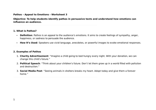 Examples Ethos Pathos Logos Worksheet
