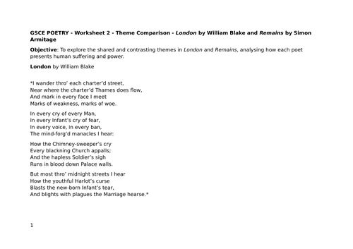 GCSE POETRY - Theme Comparison - London by William Blake and Remains by Simon Armitage