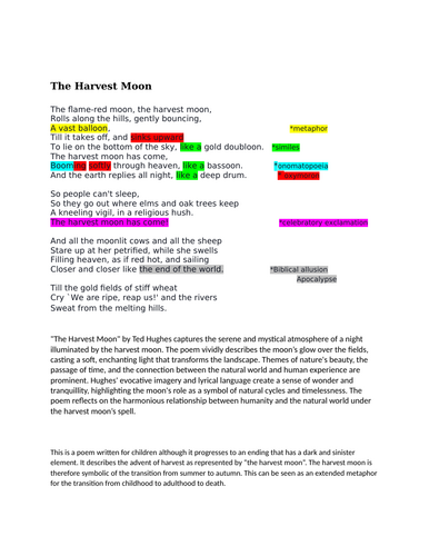 GCSE ENGLISH LITERATURE "The Harvest Moon" Ted Hughes- an analysis