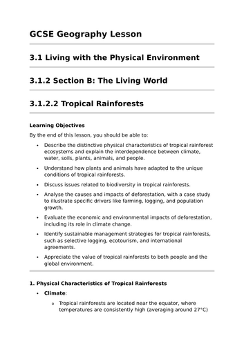 Tropical Rainforests - GCSE Geography Lesson