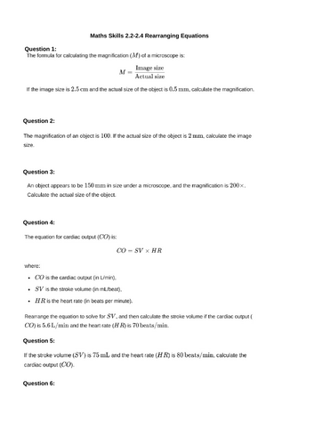 Math Skills for Biology 2.2-2.4 Equations