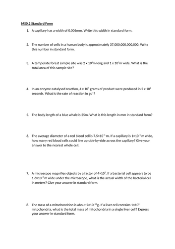 Maths Skills - Standard Form in Biology