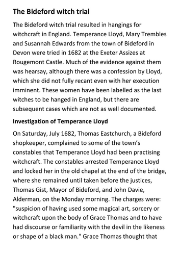 The Bideford witch trial Handout