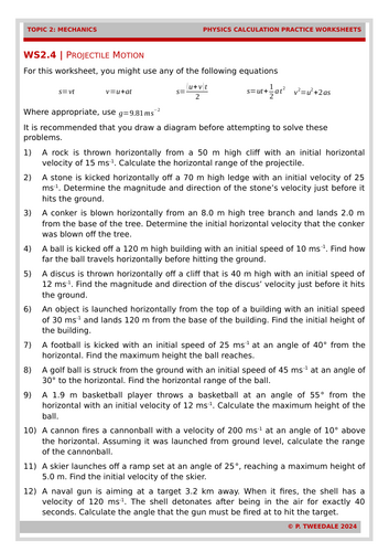 Mechanics: Projectile Motion Calculations