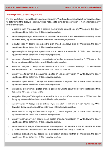 Particle Phys: Particle Decay Equation Practice
