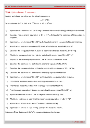 Particle Phys: Mass-Energy Equivalence Calculations