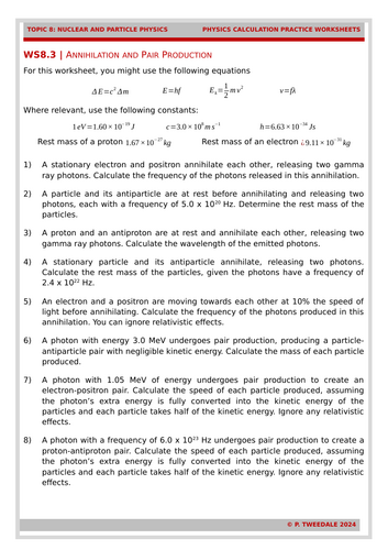 Particle Phys: Annihilation & Pair Production Calculations
