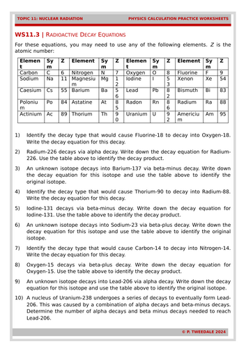 Radioactivity: Radioactive Decay Equation Practice