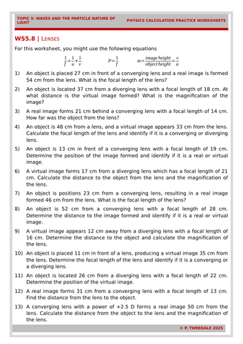 Waves: Thin Lens Equation Calculations