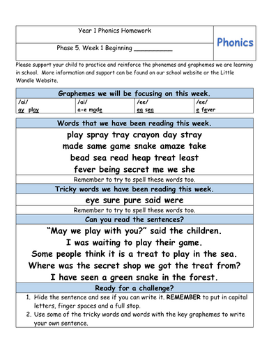 Phonics Worksheets  - Linked to Little Wandle - Summer 1