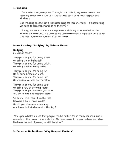 Anti-Bullying Week Assembly Script for Children