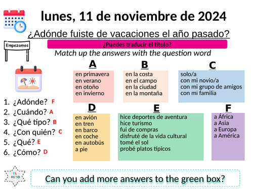 Mis últimas vacaciones, AQA, new GCSE