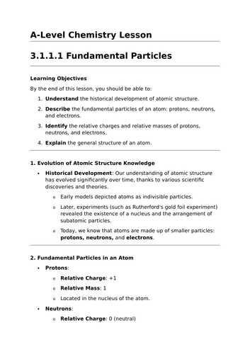 Fundamental Particles - A-Level Chemistry Lesson