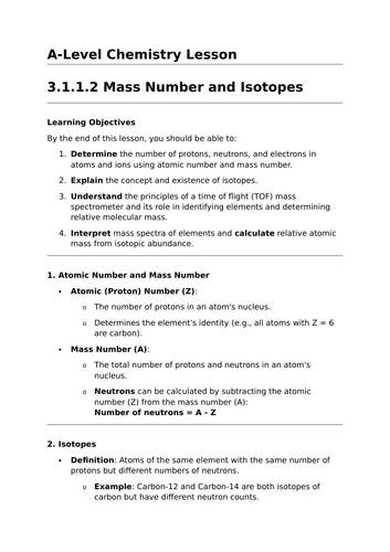 Mass Number and Isotopes - A-Level Chemistry Lesson