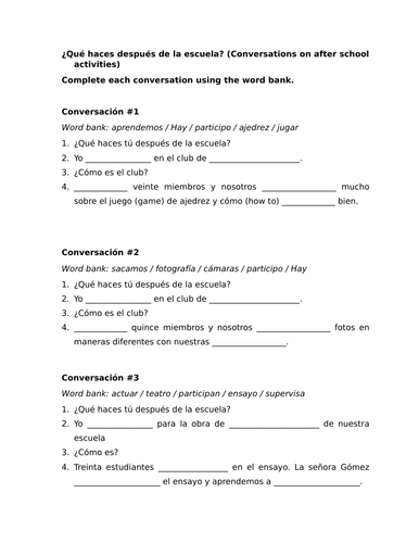 ¿Qué haces después de la escuela? (Conversations on after school activities)