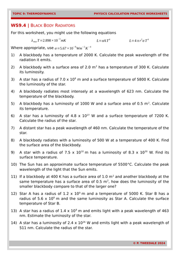 Thermodynamics: Black Body Radiators Calculations