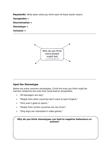 Xenophobia Worksheet