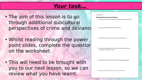 AQA A-Level Sociology - Crime and deviance - Subcultural explanation