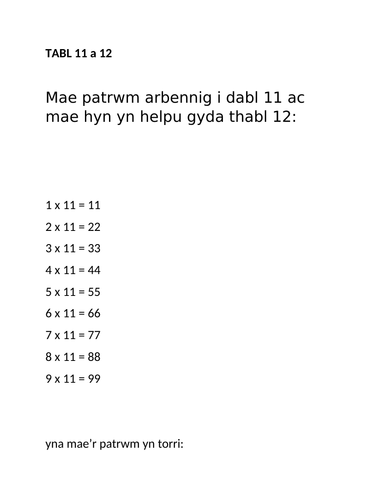 Mathemateg - Tablau 11 ac 12 BLWYDDYN 5 a 6