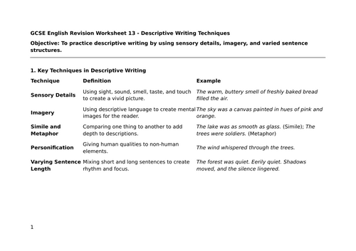 GCSE English - Descriptive and Narrative Writing Techniques 13, 14. and 15