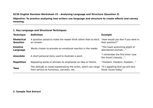 GCSE English -  Language and Perspective Analysis for Language Papers - 22, 23, 24