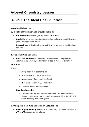 The Ideal Gas Equation - A-Level Chemistry Lesson