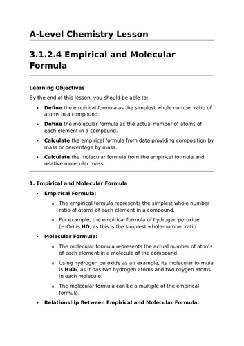 Empirical and Molecular Formula - A-Level Chemistry