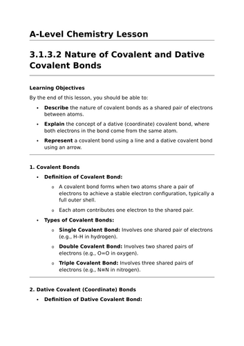 Nature of Covalent and Dative Covalent Bonds - A-Level Chemistry Lesson